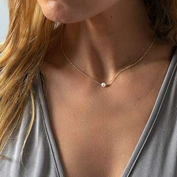 Single Pearl Dainty Necklace for Women 14K Real Gold Plated Chain with 8mm Cute White Pearl Charm Necklace Simple Bridesmaid Jewelry Gifts