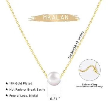 Elegant Single Pearl Necklace in 14K Gold Plating