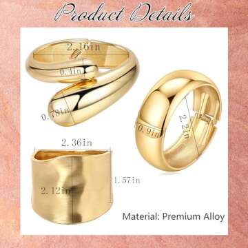 Svovin 1-3PCS Gold Cuff Bracelets for Women Wide Gold Bangle Bracelet Trendy Chunky Cuff Bangle Bracelets Irregular Statement Wrist Cuff Wrap Bracelet Jewelry