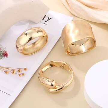 Svovin 1-3PCS Gold Cuff Bracelets for Women Wide Gold Bangle Bracelet Trendy Chunky Cuff Bangle Bracelets Irregular Statement Wrist Cuff Wrap Bracelet Jewelry