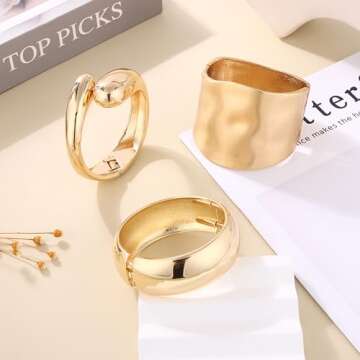 Svovin 1-3PCS Gold Cuff Bracelets for Women Wide Gold Bangle Bracelet Trendy Chunky Cuff Bangle Bracelets Irregular Statement Wrist Cuff Wrap Bracelet Jewelry