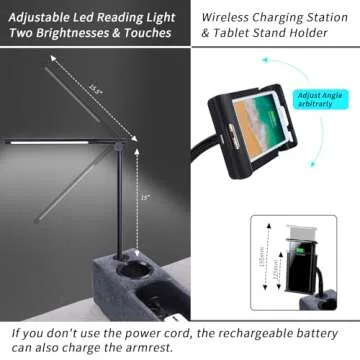 ARMRESTO Multifunctional Sofa Armrest, Couch Armrest with Wireless Charge Stand, Removable Couch Caddy with Storage,Including LED Reading Light,Navyv