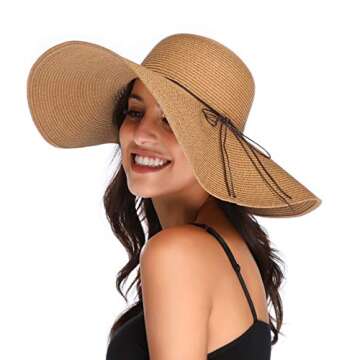 Lanzom Women's Lightweight Wide Brim Straw Sun Hat