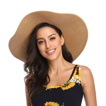 Lanzom Women's Lightweight Wide Brim Straw Sun Hat