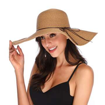Lanzom Women's Lightweight Wide Brim Straw Sun Hat