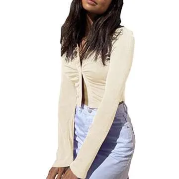 LYANER Stylish Ruched Long Sleeve Crop Top for Women