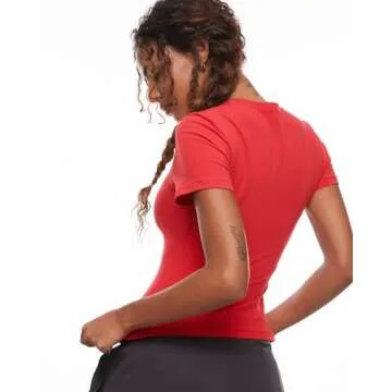 INLYRIC Women's Summer Short Sleeve Tops - Cotton Trendy Cute Basic Casual Crew Neck Double Lined T Shirts Tees Tops Deep Red Medium