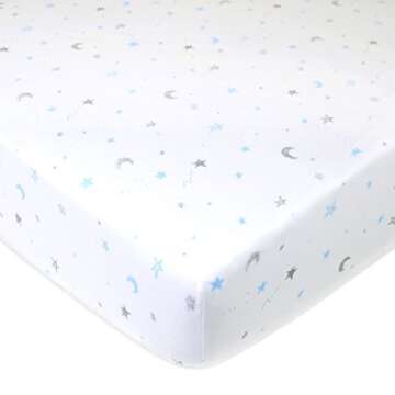 American Baby Company 3 Pack Fitted Crib Sheets 28" x 52", Soft Breathable Neutral 100% Cotton Jersey Sheet, Blue Stars/Blue/White, for Boys and Girls, Fits Crib and Toddler Bed mattresses
