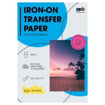 PPD Iron-on Transfer Paper - 40 Sheets for Inkjet Printers on Light Fabric