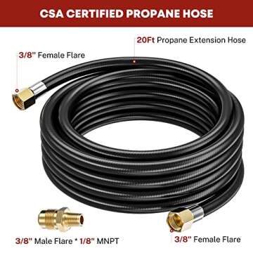 PatioGem Propane Hose Extension, 20ft Propane Hose Assembly with Both End of 3/8" Female Flare, Incl...