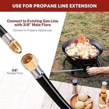PatioGem Propane Hose Extension, 20ft Propane Hose Assembly with Both End of 3/8" Female Flare, Included a Pipe Fitting 3/8" Flare x 1/8" MNPT, LP Gas Hose, 3/8 Propane Hose, Gas Line for Gas Grill