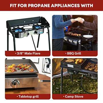 PatioGem Propane Hose Extension, 20ft Propane Hose Assembly with Both End of 3/8" Female Flare, Included a Pipe Fitting 3/8" Flare x 1/8" MNPT, LP Gas Hose, 3/8 Propane Hose, Gas Line for Gas Grill