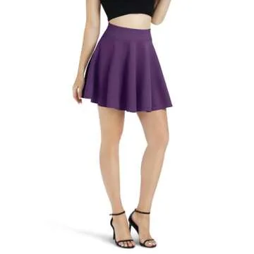 Urban CoCo Women's Basic Versatile Stretchy Flared Casual Mini Skater Skirt (XL, Deep Purple)