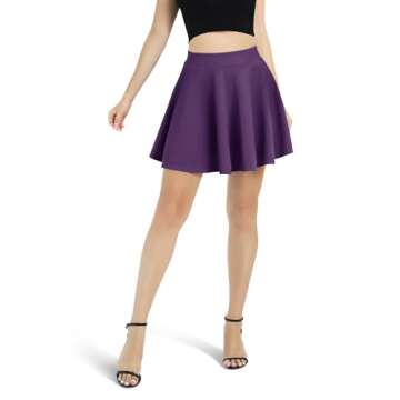 Urban CoCo Women's Basic Versatile Stretchy Flared Casual Mini Skater Skirt (XL, Deep Purple)