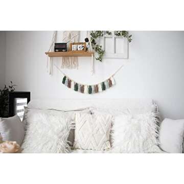 Decocove Tassel Garland - Boho Tassel Garland with Wood Beads - Wall Decor for Dorm, Girls Room and Nursery Room - Olive Green (43 inch)