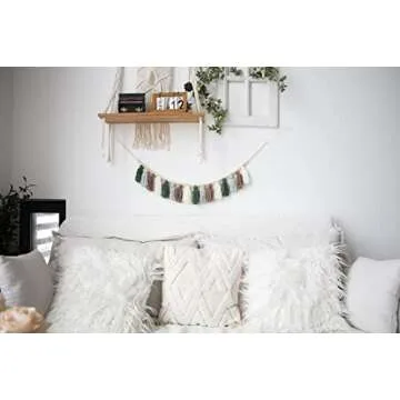 Decocove Tassel Garland - Boho Tassel Garland with Wood Beads - Wall Decor for Dorm, Girls Room and Nursery Room - Olive Green (43 inch)