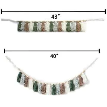 Decocove Tassel Garland - Boho Tassel Garland with Wood Beads - Wall Decor for Dorm, Girls Room and Nursery Room - Olive Green (43 inch)
