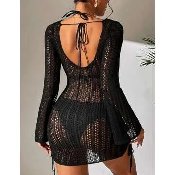 Fayenne Womens Swimsuit Cover Up - Backless Crochet Style with Long Sleeves