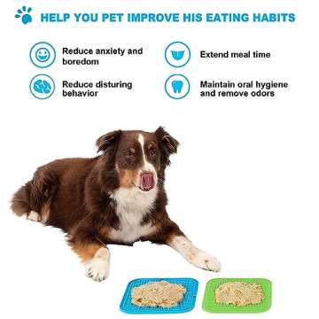 Lesipee Licking Mat for Dogs & Cats 2 Pack, Slow Feeder Lick Pat, Anxiety Relief Dog Toys Feeding Mat for Butter Yogurt Peanut, Pets Supplies Bathing Grooming Training Calming Mat (Blue&Green)