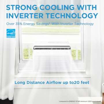 Midea 10,000 BTU U Shaped Smart Inverter Window Air Conditioner, Cools up to 450 Sq. Ft.,Ultra Quiet with Open Window Flexibility, Works with Alexa/Google Assistant, 35% Energy Savings, Remote Control