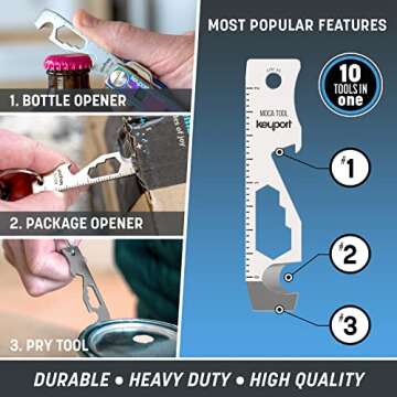 Keyport MOCA 10-in-1 Keychain Multitool (Stainless) | EDC Multi Tool: Pry Bar, Bottle Opener, Screwdriver, Box Opener, Cord Cutter & More | TSA Key Tool | EDC Gear | For Key Organizer & Key Chain
