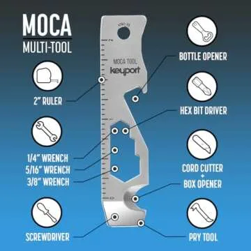 Keyport MOCA 10-in-1 Keychain Multitool (Stainless) | EDC Multi Tool: Pry Bar, Bottle Opener, Screwdriver, Box Opener, Cord Cutter & More | TSA Key Tool | EDC Gear | For Key Organizer & Key Chain