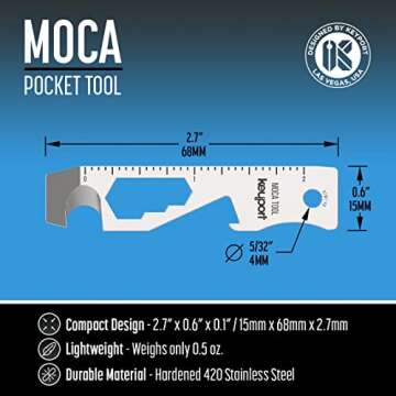 Keyport MOCA 10-in-1 Keychain Multitool (Stainless) | EDC Multi Tool: Pry Bar, Bottle Opener, Screwdriver, Box Opener, Cord Cutter & More | TSA Key Tool | EDC Gear | For Key Organizer & Key Chain