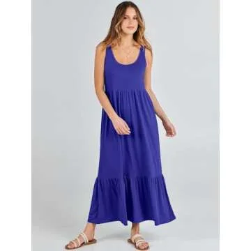 ANRABESS Women's Summer Sleeveless Maxi Sundress with Pockets - Casual Blue Dress for All Occasions