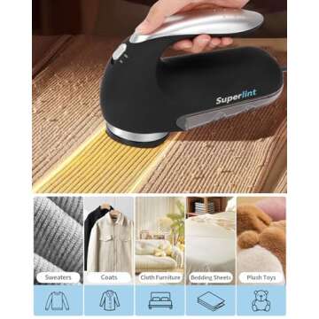 SUPER LINT Best Rated Electric Sweater Shaver Best Fuzz Pill Bobble Remover for Fabric Fleece Curtains Clothes, Black & Silver