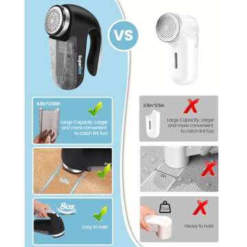 SUPER LINT Best Rated Electric Sweater Shaver Best Fuzz Pill Bobble Remover for Fabric Fleece Curtains Clothes, Black & Silver