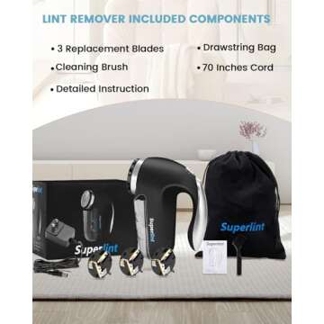 SUPER LINT Best Rated Electric Sweater Shaver Best Fuzz Pill Bobble Remover for Fabric Fleece Curtains Clothes, Black & Silver