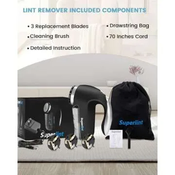 SUPER LINT Best Rated Electric Sweater Shaver Best Fuzz Pill Bobble Remover for Fabric Fleece Curtains Clothes, Black & Silver