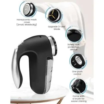 SUPER LINT Best Rated Electric Sweater Shaver Best Fuzz Pill Bobble Remover for Fabric Fleece Curtains Clothes, Black & Silver