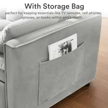 Rovibek 3 in 6 Convertible Sleeper Sofa Bed Pull Out Velvet Chaise Lounge with Pockets & Pillows for Living Room, Full Size, Grey