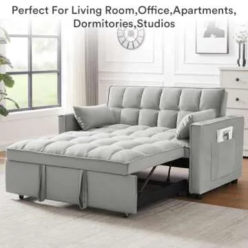 Rovibek 3 in 6 Convertible Sleeper Sofa Bed Pull Out Velvet Chaise Lounge with Pockets & Pillows for Living Room, Full Size, Grey