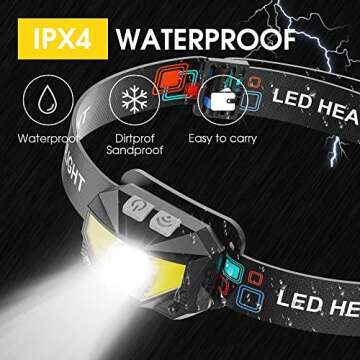 Juninp Headlamp Rechargeable, 2-Pack Head Lamp Outdoor LED Rechargeable, 1100 Lumen Super Bright White Red Light Flashlights, Waterproof, Motion Sensor, 8 Modes, Outdoor Fishing and Camping Headlight