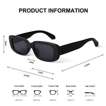 BUTABY Rectangle Sunglasses for Women Retro Driving Glasses 90’s Vintage Fashion Narrow Square Frame UV400 Protection Black & Beige