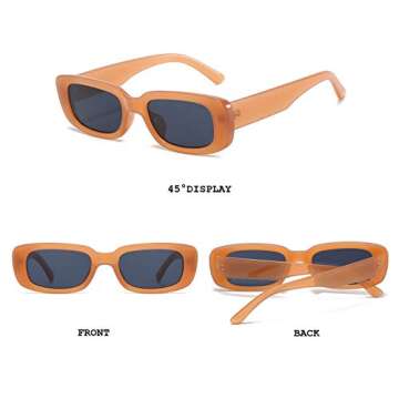 BUTABY Rectangle Sunglasses for Women Retro Driving Glasses 90’s Vintage Fashion Narrow Square Frame UV400 Protection Black & Beige