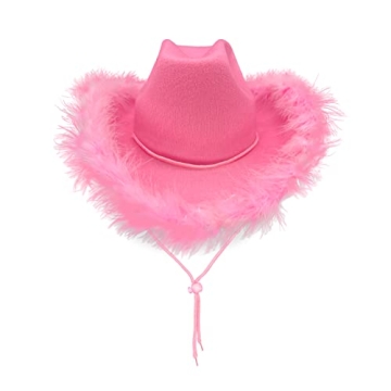 LMJFOR Pink Cowgirl Hat with Feather & Bandana for Parties