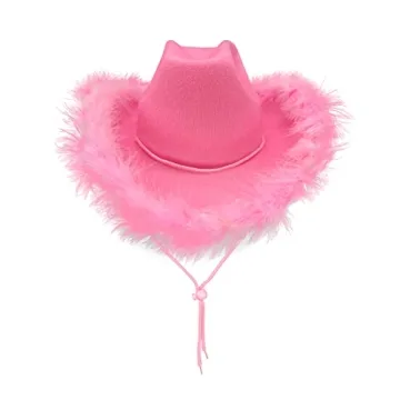 LMJFOR Pink Cowgirl Hat with Feather & Bandana for Parties