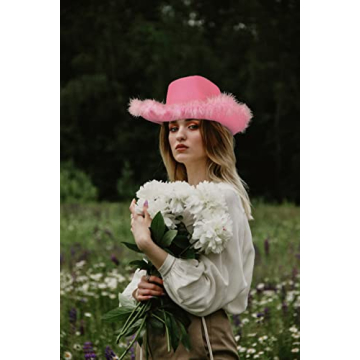 LMJFOR Pink Cowgirl Hat with Feather & Bandana for Parties