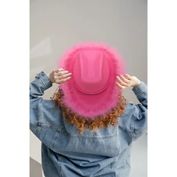 LMJFOR Pink Cowgirl Hat with Feather & Bandana for Parties