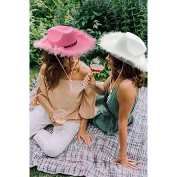 LMJFOR Pink Cowgirl Hat with Feather & Bandana for Parties