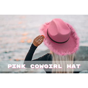 LMJFOR Pink Cowgirl Hat with Feather & Bandana for Parties