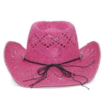 Vamuss Women's Shapeable Straw Cowboy Hat with Beads