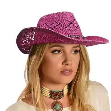 Vamuss Women's Shapeable Straw Cowboy Hat with Beads