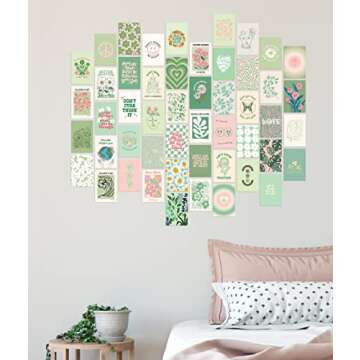 Sage Green Room Decor Aesthetic 70pcs, Green Wall Collage Kit Aesthetic Pictures for Teen Girls, Preppy Posters for Girls Room, Danish Pastel Aesthetic Wall Decor, Pastel Bedroom Decor