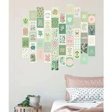 Sage Green Room Decor Aesthetic 70pcs, Green Wall Collage Kit Aesthetic Pictures for Teen Girls, Preppy Posters for Girls Room, Danish Pastel Aesthetic Wall Decor, Pastel Bedroom Decor