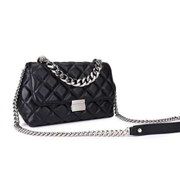 DORIS&JACKY Quilted Purse For Women Genuine Leather Shoulder Designer Handbags with Metal Chain Strap And Flap Lock