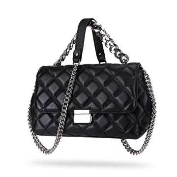 DORIS&JACKY Quilted Purse For Women Genuine Leather Shoulder Designer Handbags with Metal Chain Strap And Flap Lock